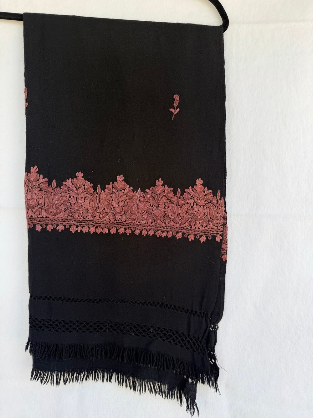 Adrianna Papell 100% Wool Evening Essentials Black Embroidered Scarf Shawl Wrap